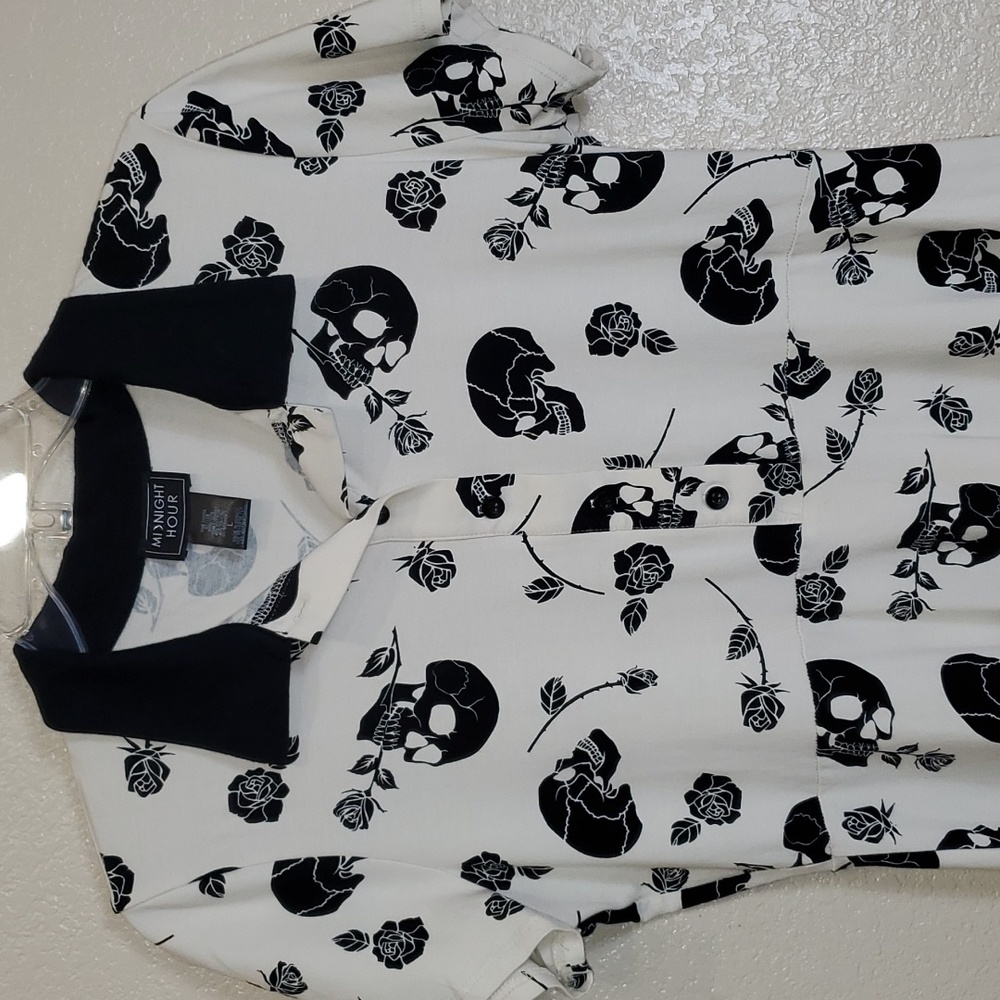 Midnight Hour Hot Topic Skull & Roses Collared Dress Large Junior Size Spooky - Picture 3 of 7